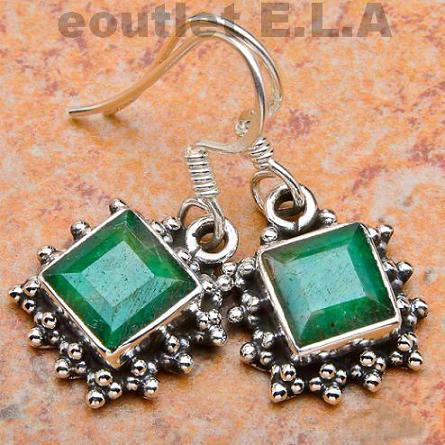 30mm NATURAL EMERAL SOLID SILVER EARRINGS